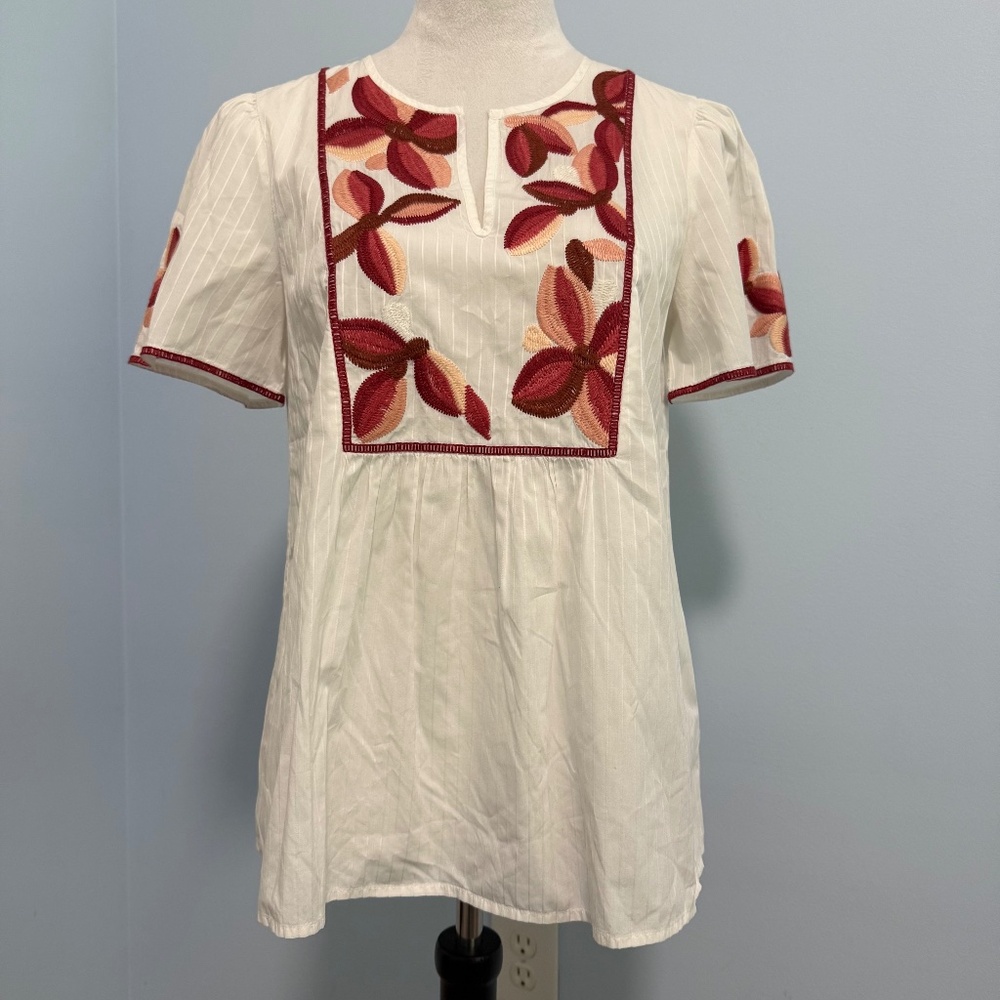 Madewell Women’s Short Sleeve Embroidered Top Blouse Size S